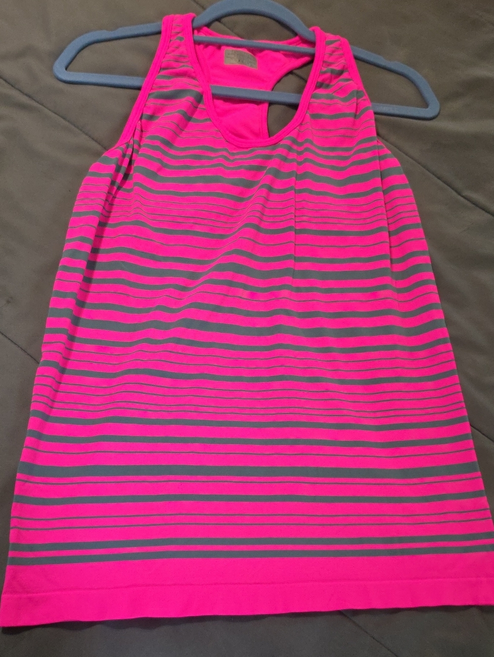 Athleta Neon Pink and Gray Striped Tank Top